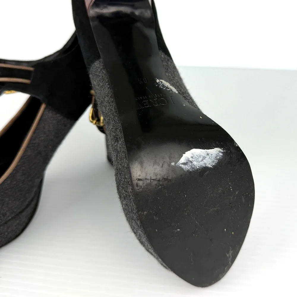 J.Crew Mary Jane Platform Dark Academia‎ Wool Peep Toe Preppy Heels Italy 8.5